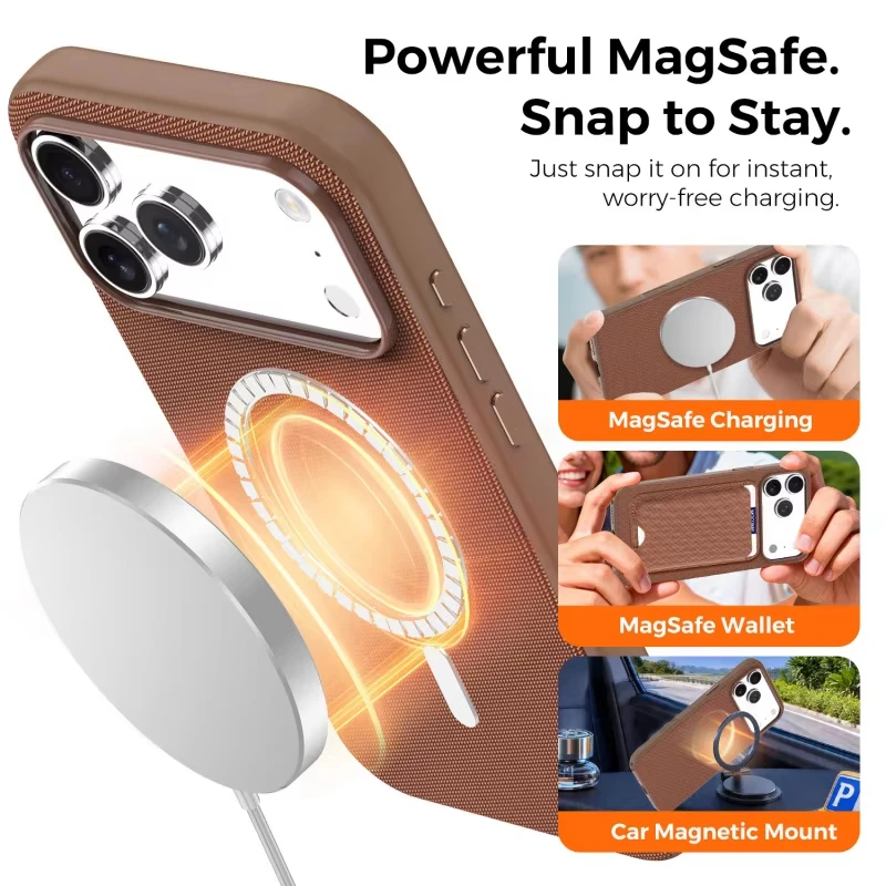 Neue Luxus-Tech-Gewebehülle mit magnetischer kabelloser Ladefunktion für iPhone 18 17 Air 13 12 Pro Max 16 15 14 Plus, stoßfeste Abdeckung – Detail 5