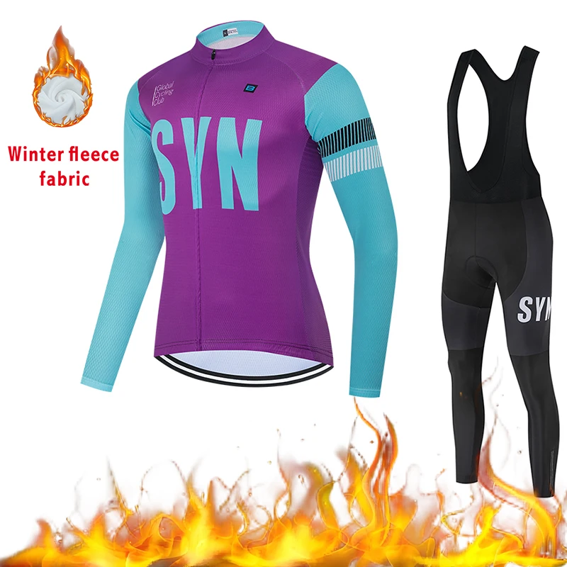 

SYN Velvet cycling jersey velvet cycling bib autumn and winter windproof and warm cycling suit set road cycling sports shirt
