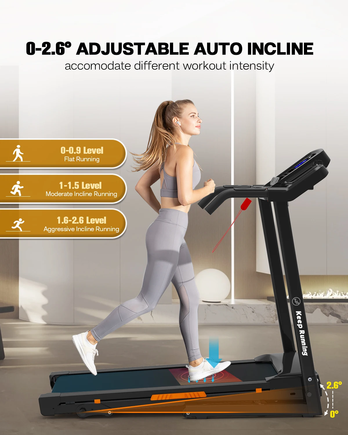 Foldable Electric Treadmill with Incline - 3.5HP Motor, Handrail Speed Control, Pulse Monitor, 12 Training Programs, Max 330lbs