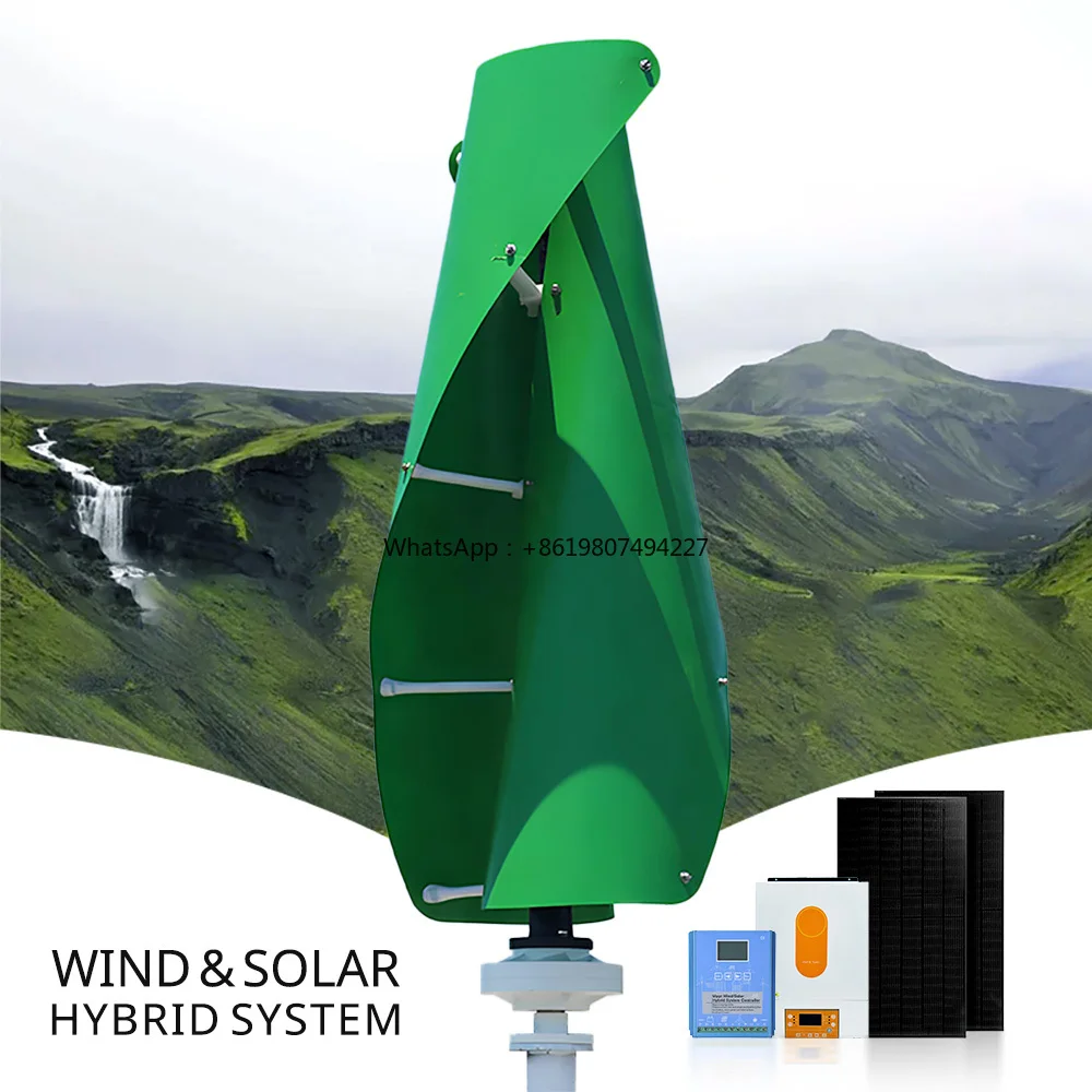 5-10kw Household Vertical Axis Helix Wind Turbine Hybrid Solar Wind Mill Rooftop Generator System Kit for Home Farm 12v 24v 48v
