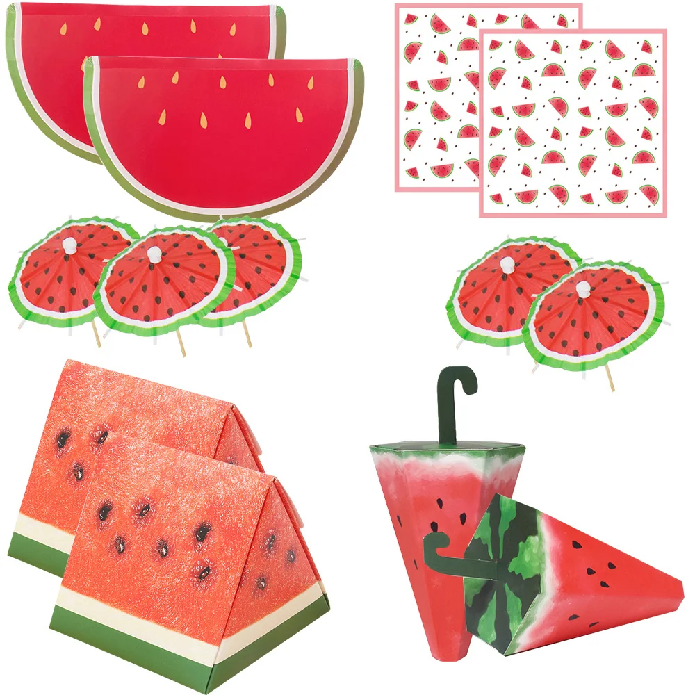1Set Watermelon Eco-Paper Straws Hanging Banner Cake Toppers for Summer Watermelon Birthday Party Decor Kids Gifts Supplies