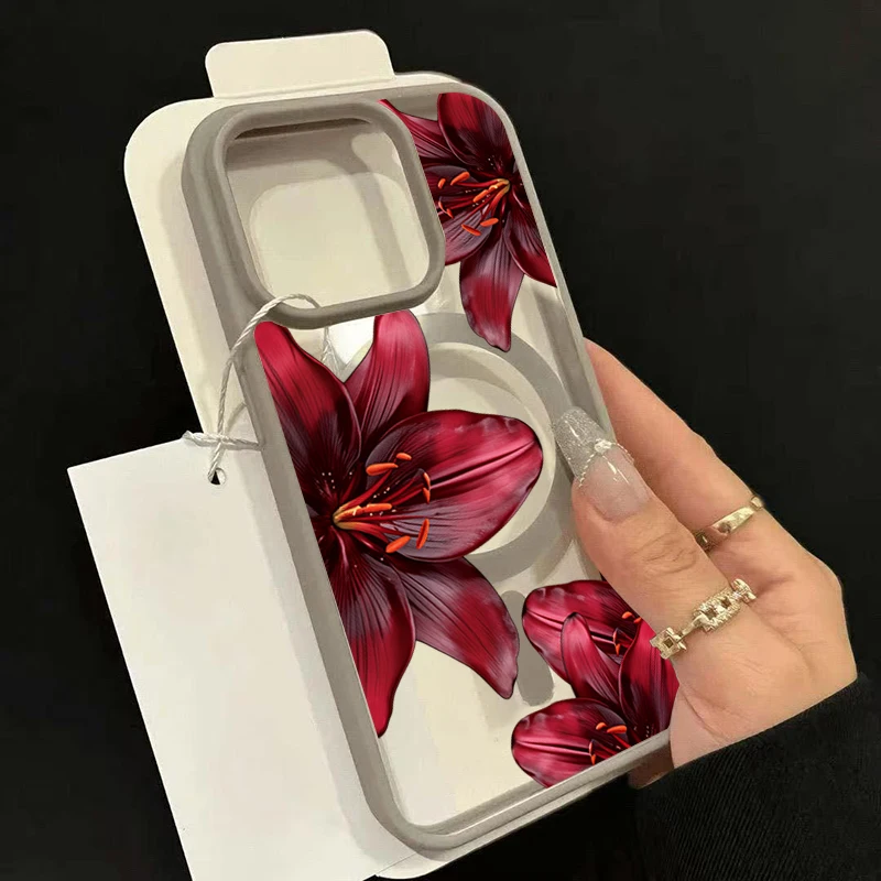 Rote Lilienblüten Magnetische Handyhülle für Samsung Galaxy S26 Ultra S25 Plus S24 FE S23 A17 A37 A57 A56 A55 A26 A36 Weiche Schutzhülle
