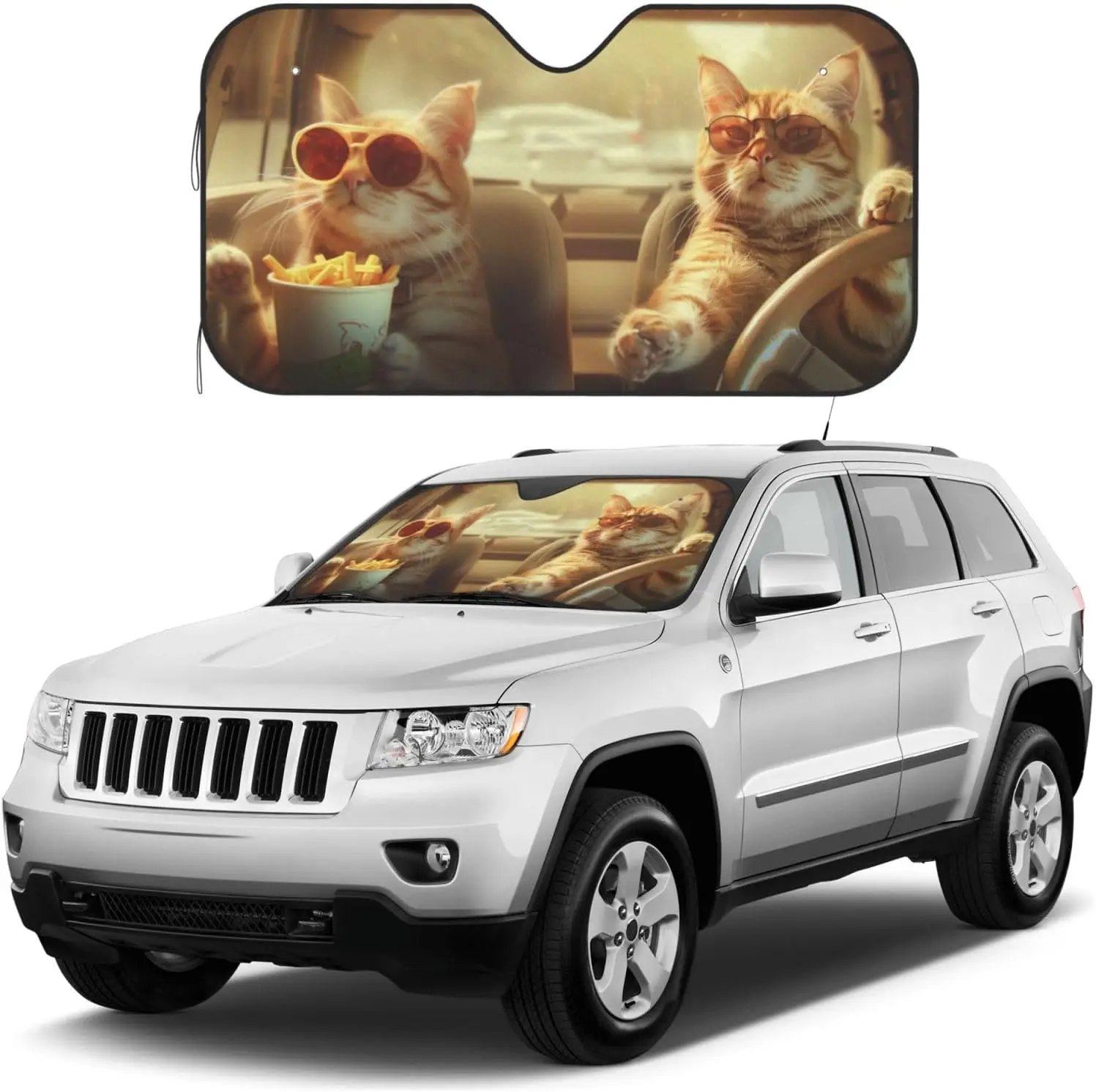 

Funny Cat Foldable Windshield Sun Shade – Blocks UV Rays, Keeps Car Cool, Fits Cars, Trucks, SUVs