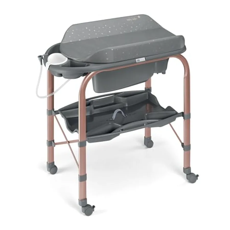 

Furniture Bagnetto Cambio Portable Baby Bathtub with Changing Table, Foldable Infant Diaper Changing Station with Storage Tray,