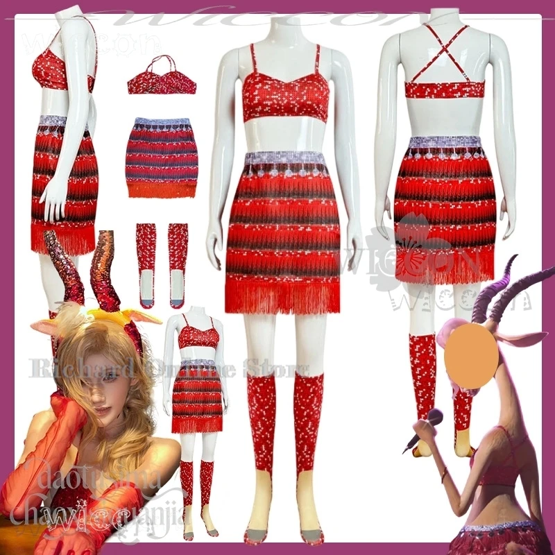 

Disfraz Halloween Furry Furrsuit Cosplay Anime Animal Dancing Uniform Sexy Red Bikini Glitter Cake D Carnaval Adults