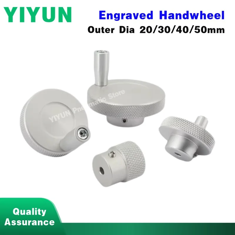 1pc Silver Aluminum Alloy Engraved Industrial Handwheel Rotate Hand-crank Wheel Outer Dia 20mm 30mm 40mm 50mm 60mm 80mm