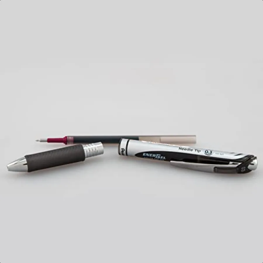 Pentel EnerGel RTX Retractable Liquid Gel Pen 0.m Needle Tip Extra Fine Line Black Ink 2 Pack