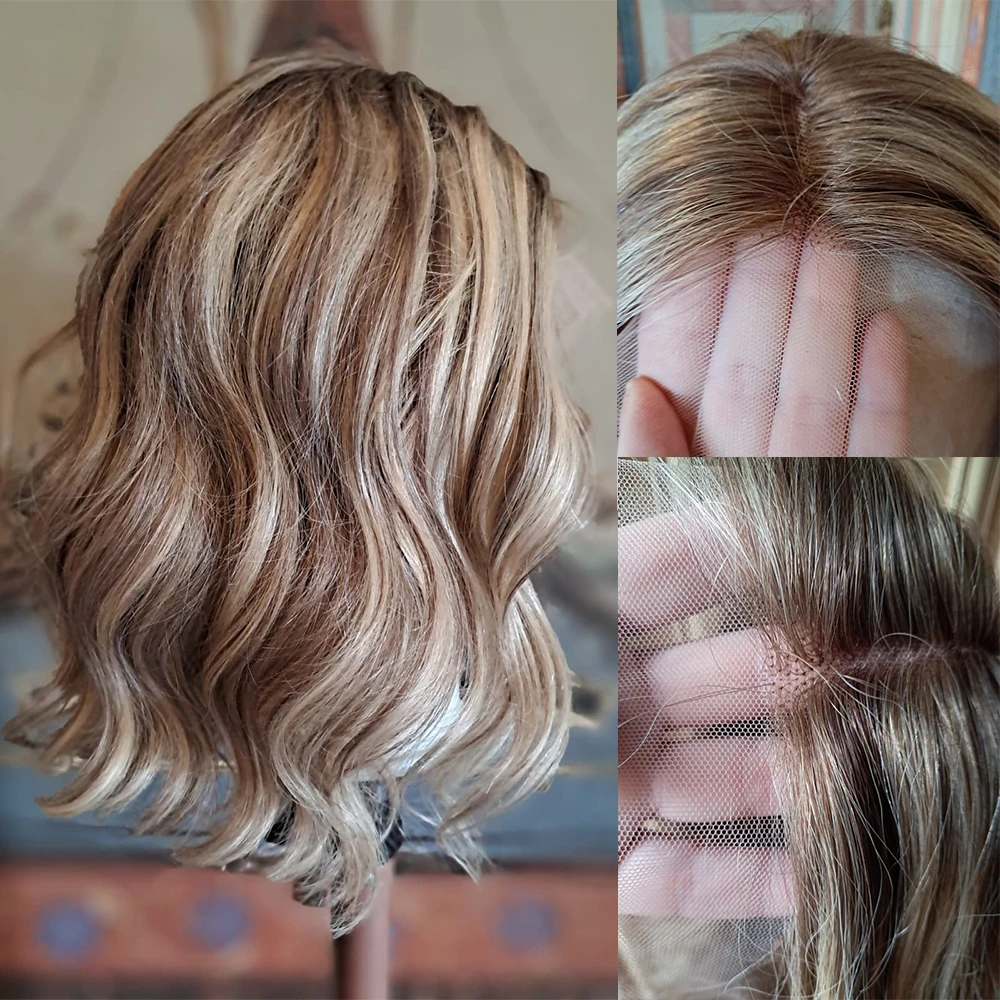

12-дюймовый парик из синтетического волокна Sandy Platinum Blonde, короткий парик-боб с кружевной передней частью, цветной парик с темными корнями для женщин, для повседневного использования и вечеринок.