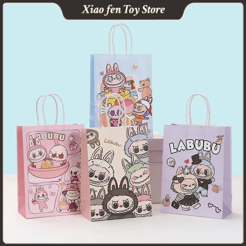 10pcs Labubu Anime Gift Bags Kraft Paper Bag Party Decoration Labubu Shopping Packaging Bag Party Gift Tote Bag Candy Packing