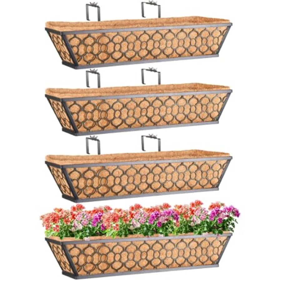 

Pack Inch Window Boxes Planters with Coco Liner Metal Deck Railing Planter Boxes Balcony Planters Railing Hanging Horse Trough