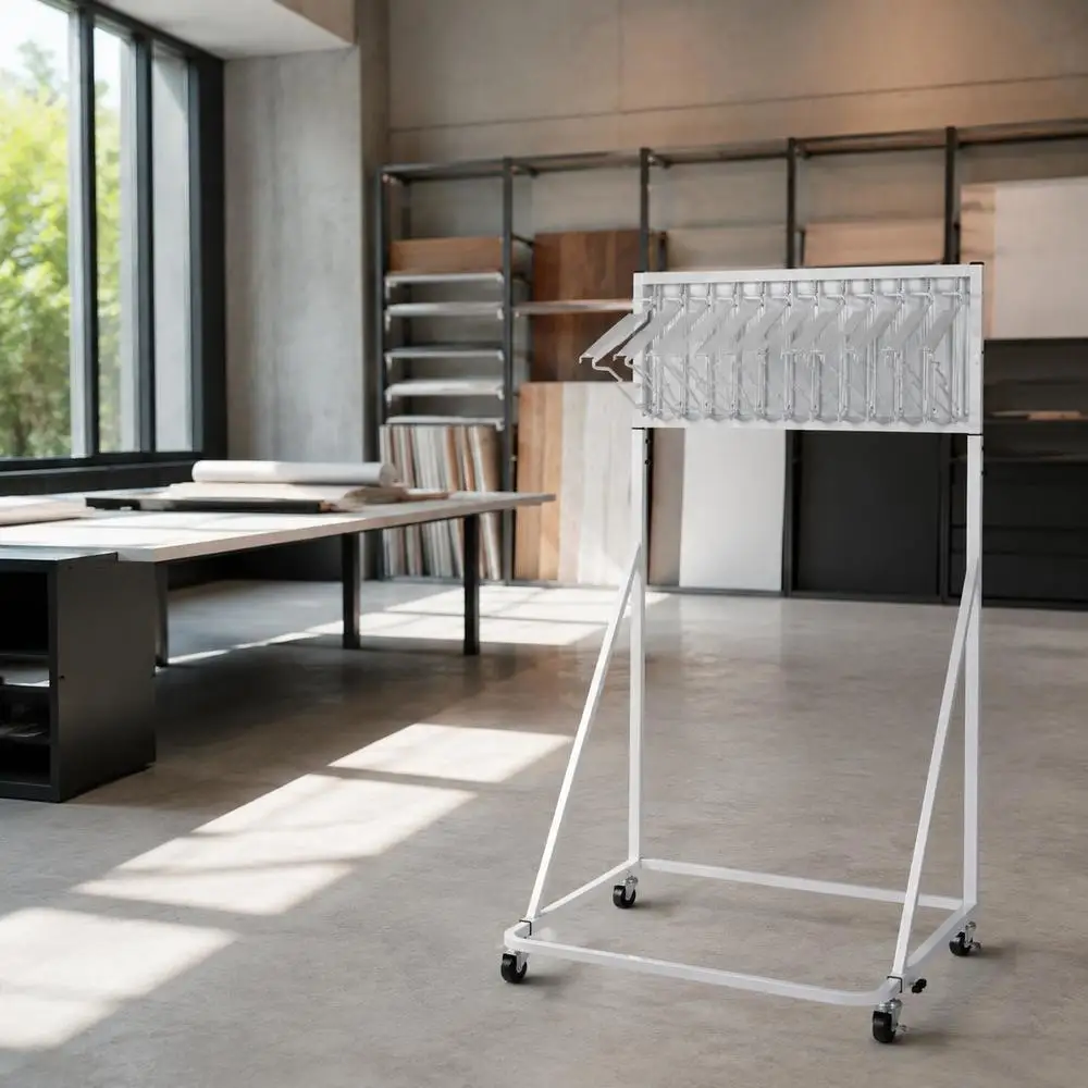 Support mobile pour plans 60-120 cm pour bureau d'architecture, chantier de construction, studio de conception, 12 bras pivotants, hauteur réglable, longueur réglable, construction métallique, roulettes avec freins, support pour affiches, utilisation pour l'organisation de documents, salle de conférence, équipement.
