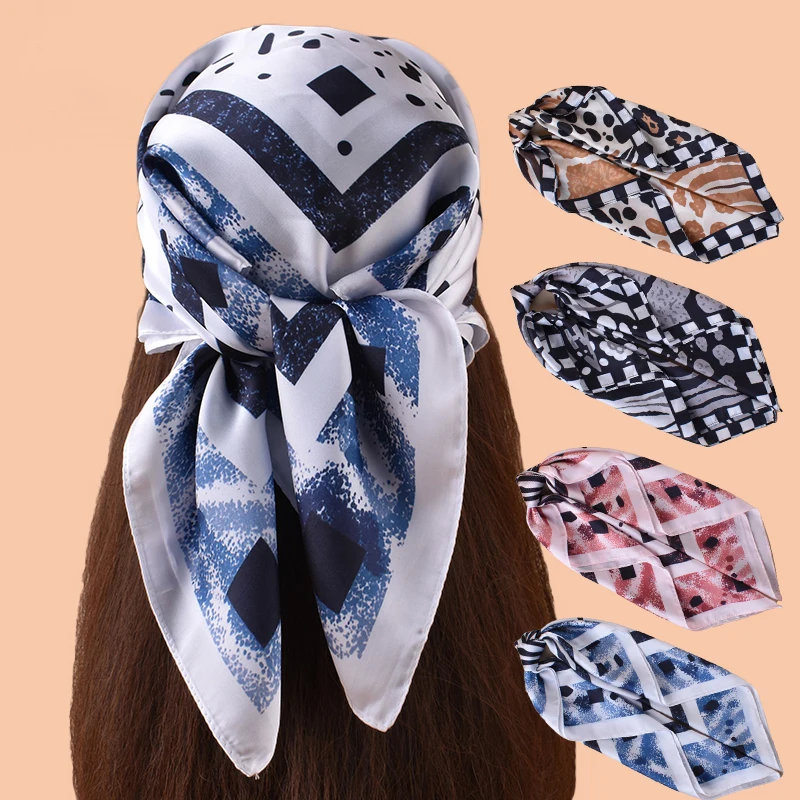 1 Stück Damen-Schal mit Punktmuster, dünn, seidenähnlich, quadratisch, Bohemian-Stil, lässiger Halstuch, leicht, bequem, für Frühling und Sommer, Alltag