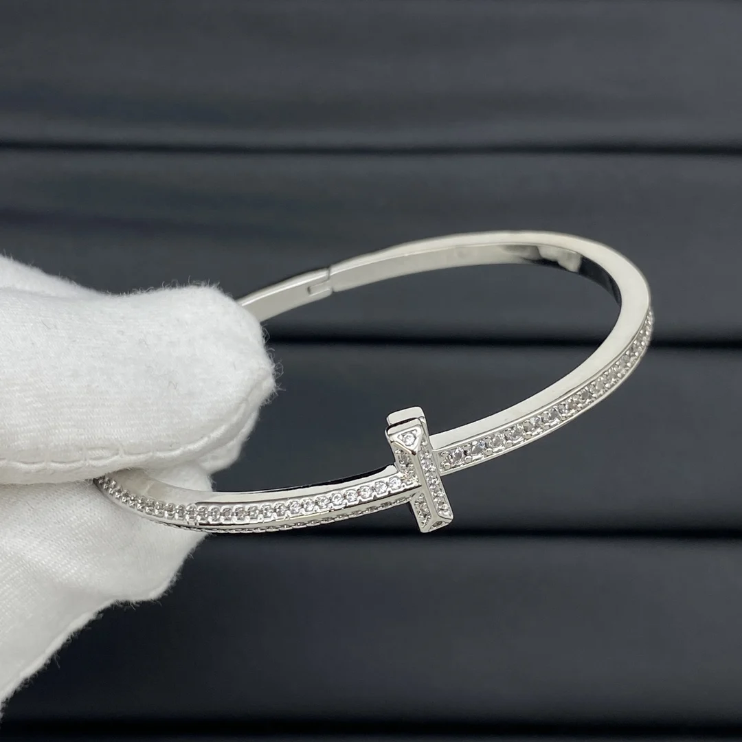 

TIF изысканный тренд, тонкая версия браслета из стерлингового серебра с Т-образным элементом и цирконом, нейтральный браслет