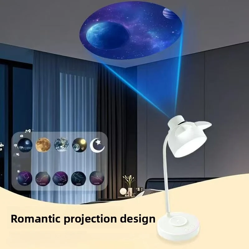 

New Cat ear bedside lamp, supports wireless charging, 3 color temperatures, romantic starry sky projection, USB table lamp