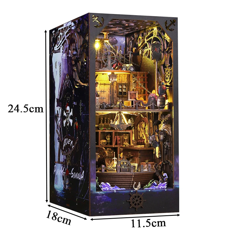 DIY Wooden Book Nook Shelf Insert Miniature Model Kits Magic Pirate Ship Bookshelf Handmade Bookend for Friends Birthday Gifts