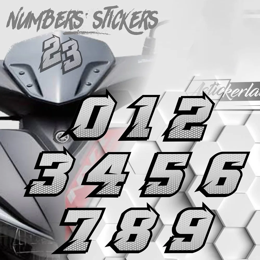 0123456789 Honeycomb Number Stickers Motorcycle Stickers for Motorbike Fairing Fuel Tank Waterproof Vinyl Decals Decoration