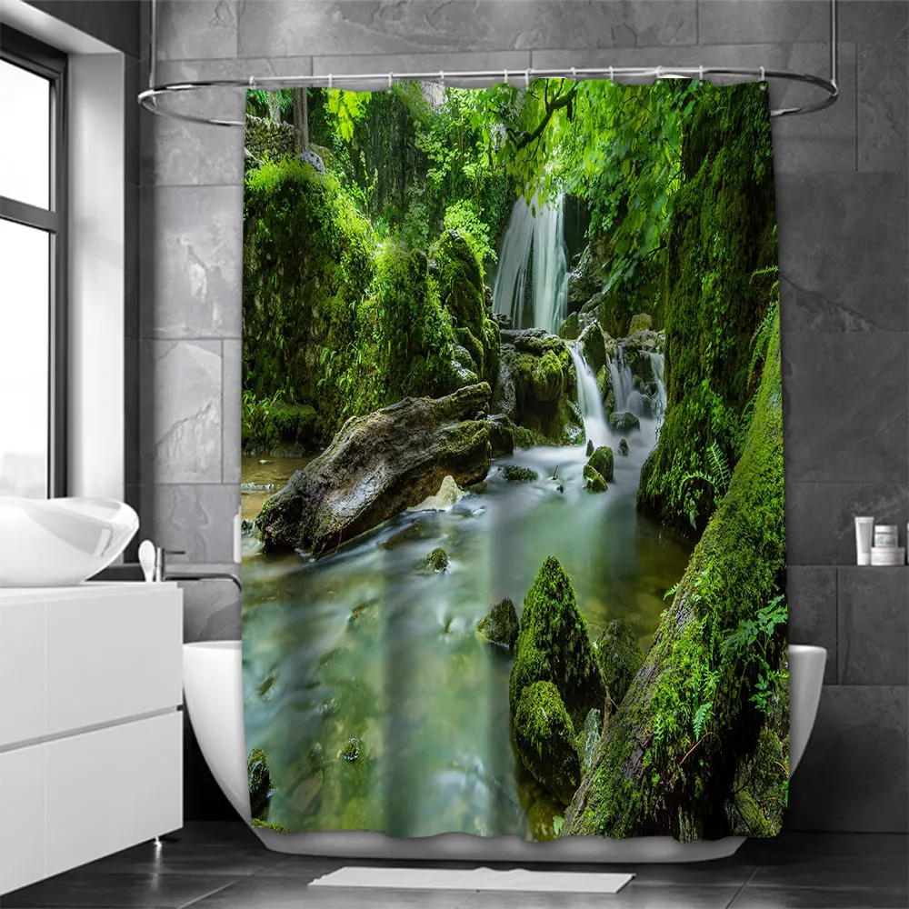 Beautiful Waterfall Bathing Curtain  Bathroom Shower Curtain Waterproof With 12 Hooks Home Deco Free Ship