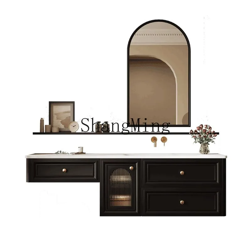 

ZHB retro vanity integrated bathroom solid wood vanity toilet wash basin cabinet