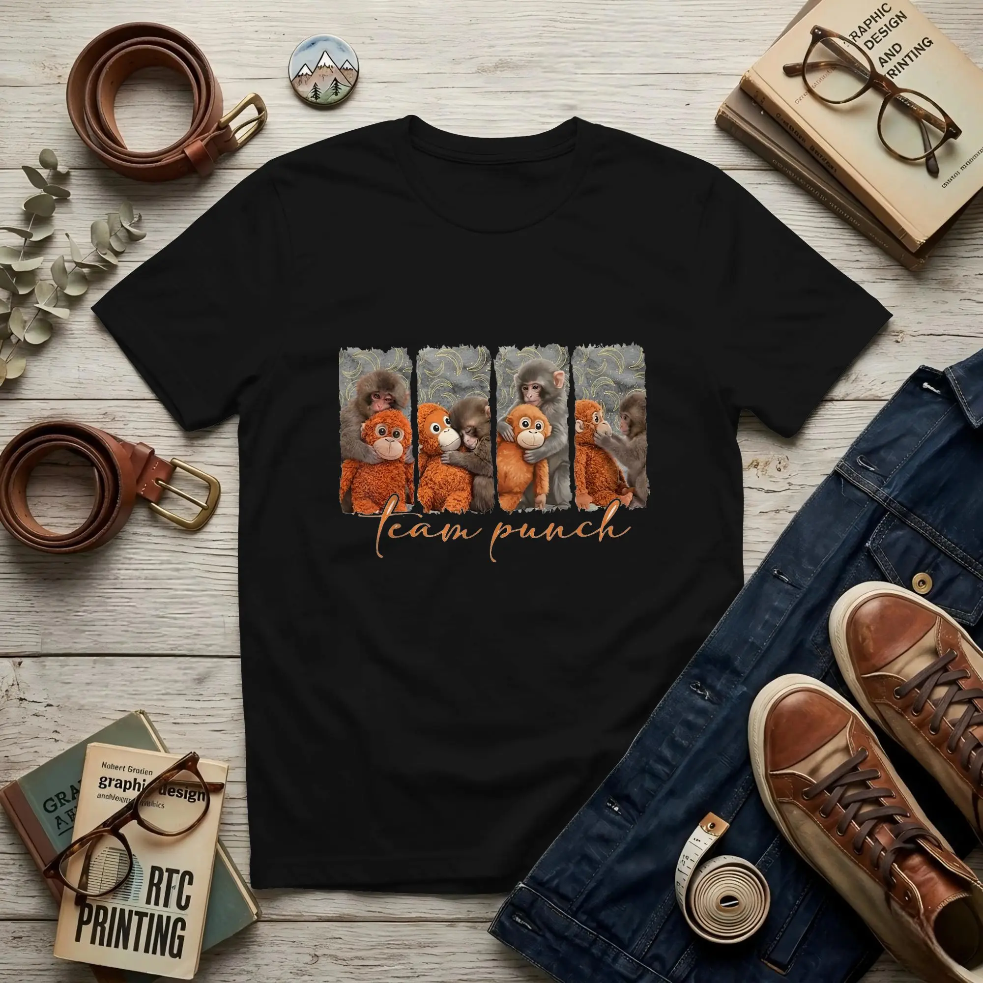 Team Punch Monkey T Shirt  Men's T Shirt Punch Monkey  Awesome Tees Short Sleeve Crewneck Cotton Original Clothing T-Shirt