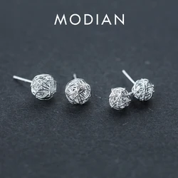 Modian Hot Sale Round Clew Line Stud Earrings 925 Sterling Silver Charm Simple Jewelry Female & Women Gift Brincos