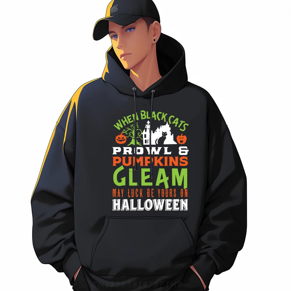 May Luck Be Yours On Halloween Vintage Retro Poem Quote Xs Graphic Pullover Hoodies Men Long Sleeve Tee Plus Size Cool