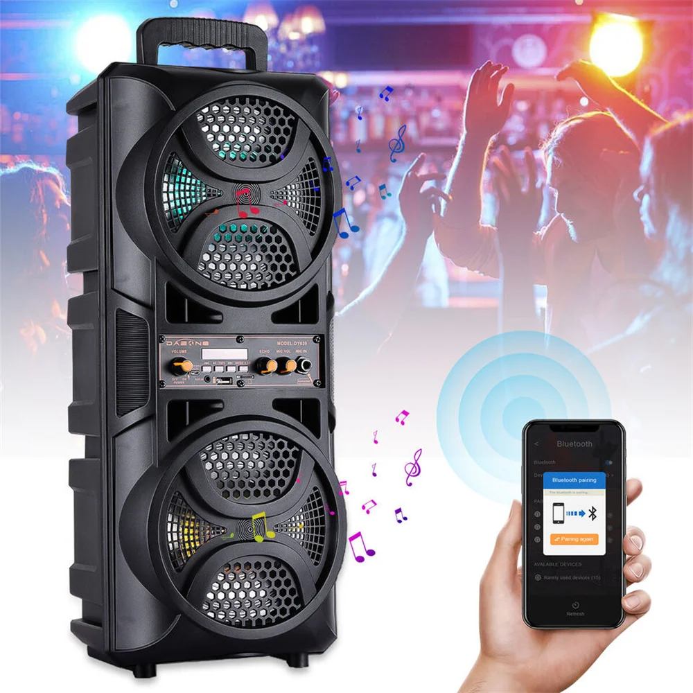 مكبر صوت بخاصية البلوتوث محمول بقدرة 3000 وات، نظام صوت جهير ثقيل للحفلات DJ كاريوكي عن بعد وميكروفون