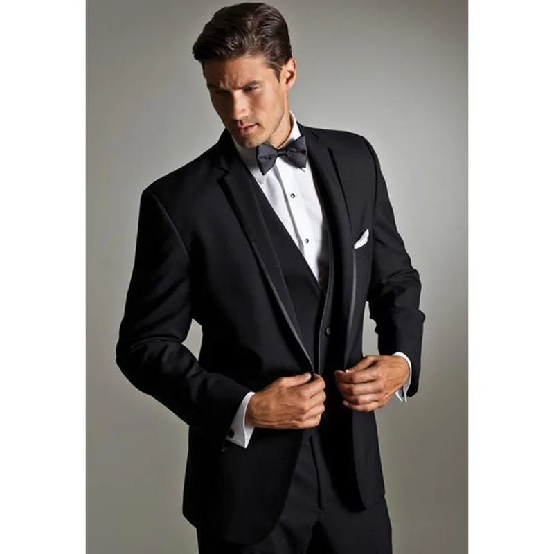 

New Style One Button Black Groom Men Suit Tuxedos Notch Lapel Groomsmen Best Man Men Wedding Suits ( Jacket+Pants+vest+tie)