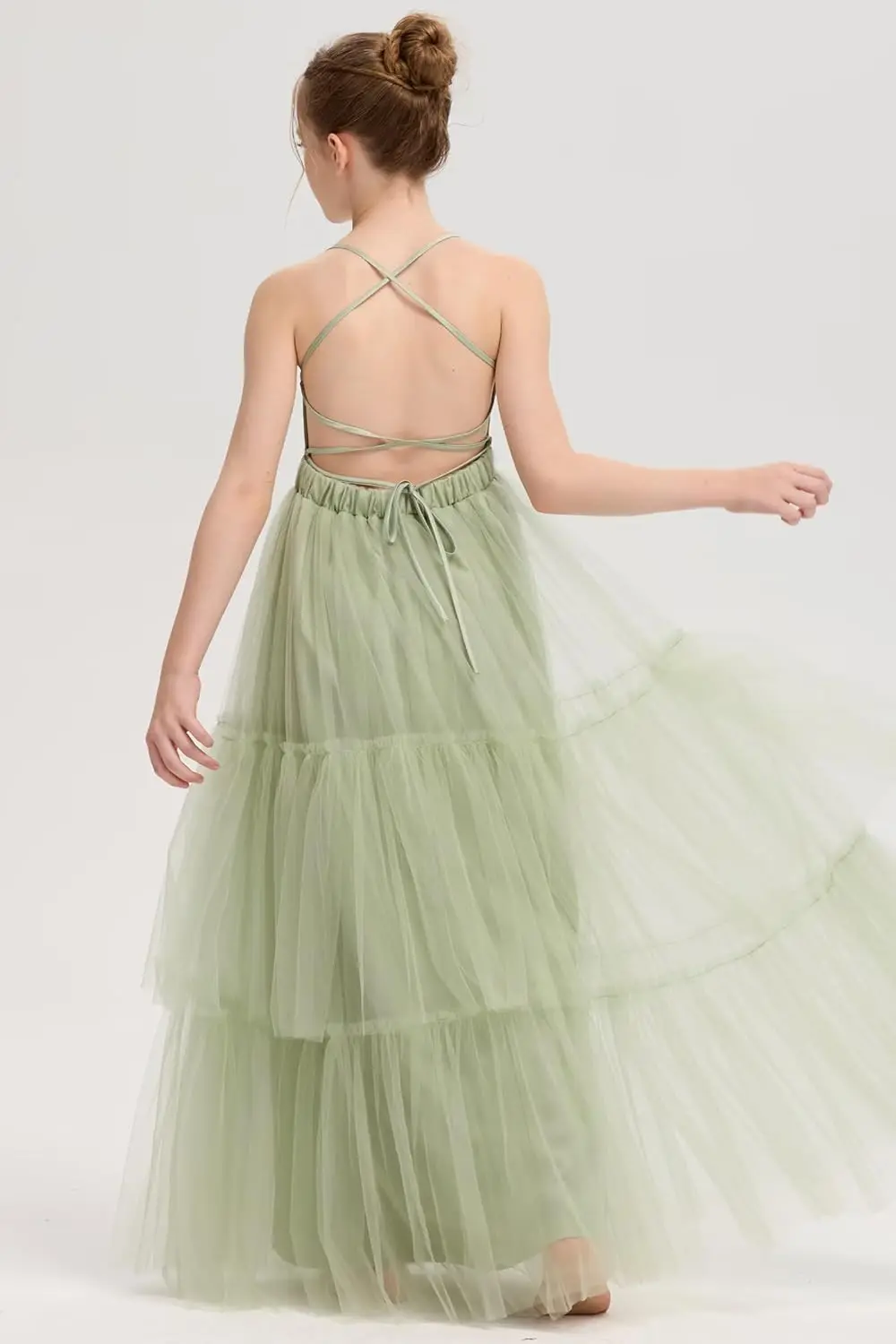 フラワーガールドレス 結婚式用 スパゲッティストラップ ページェントドレス 女の子用 チュール プリンセス プロム ボールガウン ガールズドレス