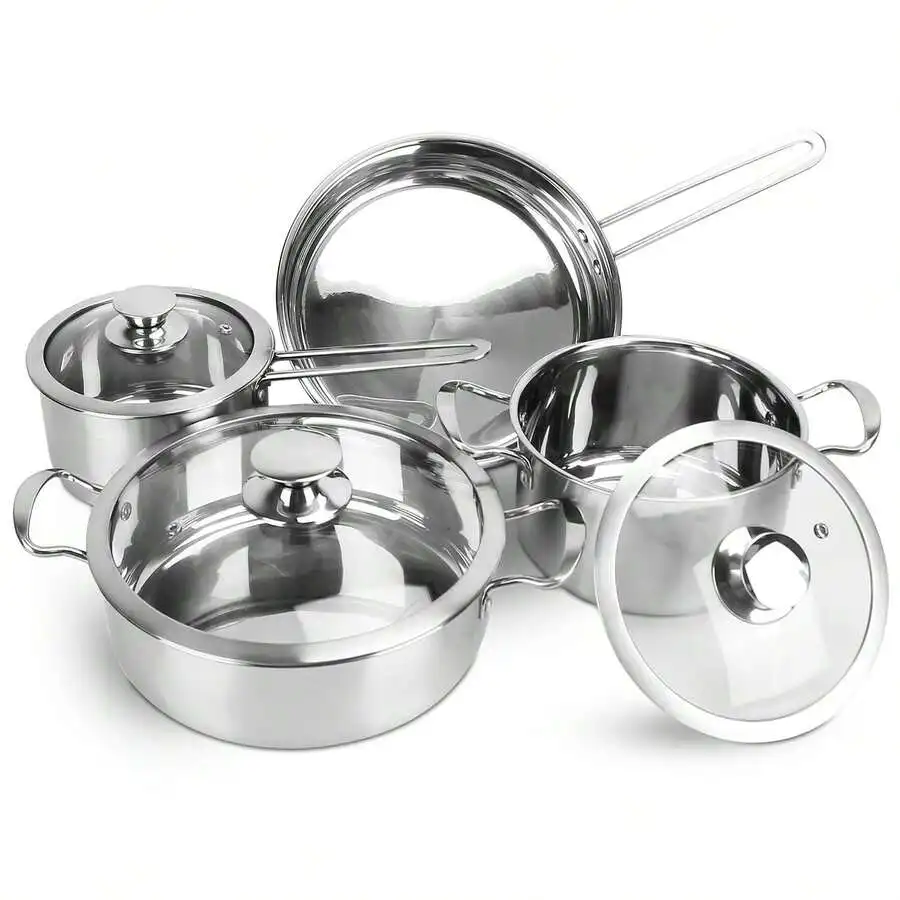 Stainless Steel Cookware Set Fast Even Heat Induction Pots Pans Set Dishwasher With 2.7/3.7 Quart Stockpot 2 Quart Saucepan 9.17