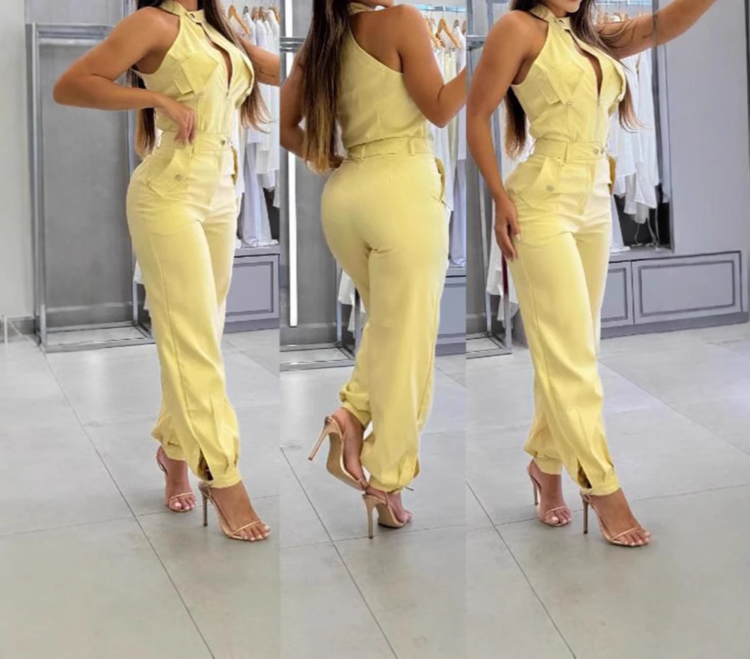 Zweiteiliges Set für Frauen 2025, Sommer, neu, bequem, lässig, Streetwear, ärmellos, elegant, schmal geschnitten, Top + Arbeitshose, Anzug weiblich