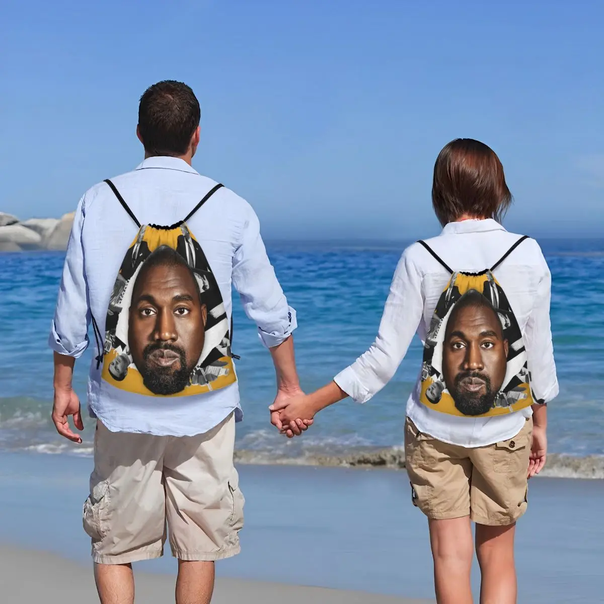 Custom Funny Kanye West Meme Drawstring Backpack Sports Gym Bag for Women Men Rapper Music Producer Shopping Sackpack