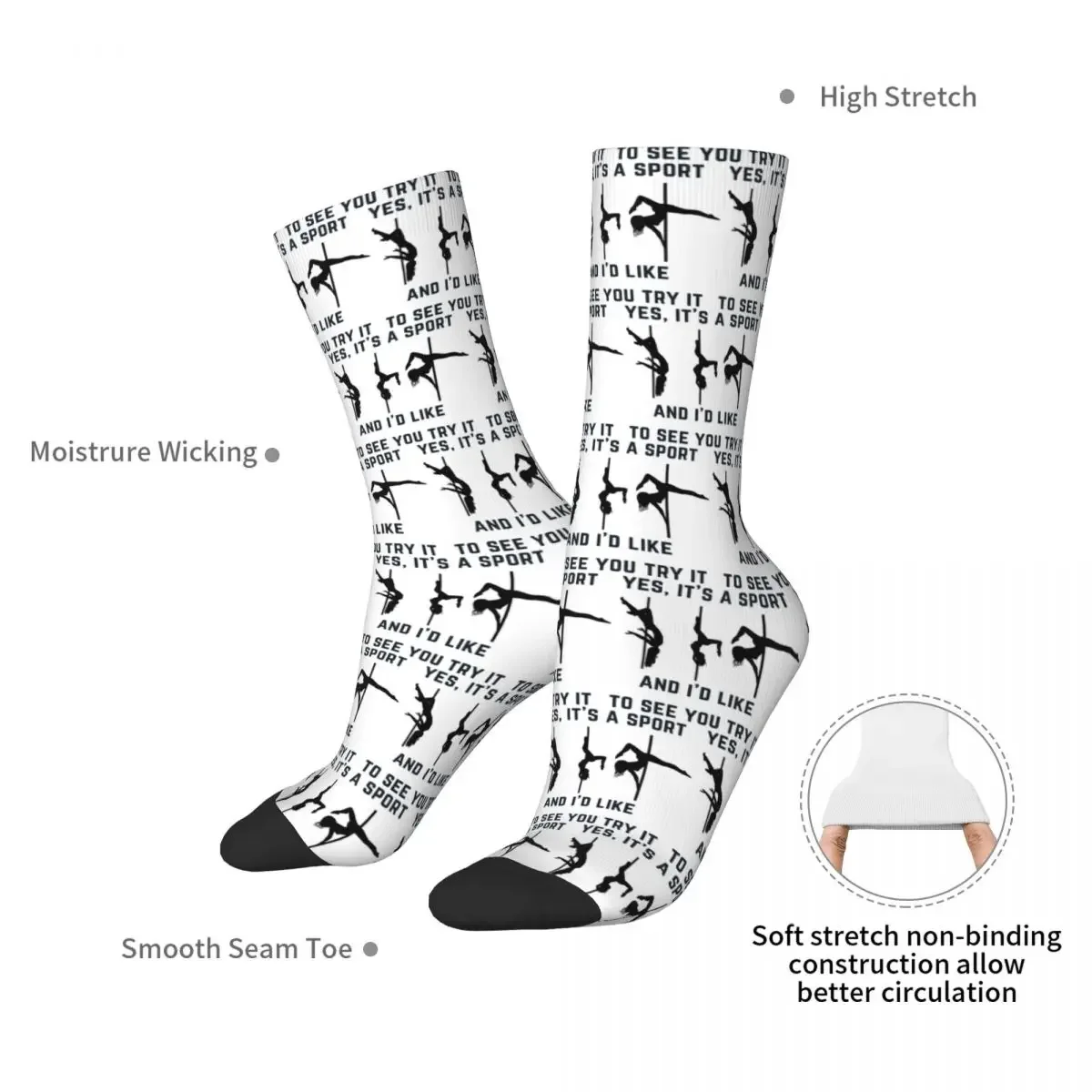 Yes, It's A Sport - Pole Dance Design Socks Harajuku High Quality Stockings All Season Long Socks Accessories for Man Woman Gift