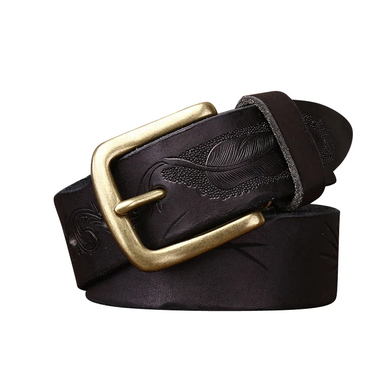 Men's Bohemian Vintage Belt Men's Genuine Leather Top Layer Cowhide Belt Personality Carved Western Jeans Belt