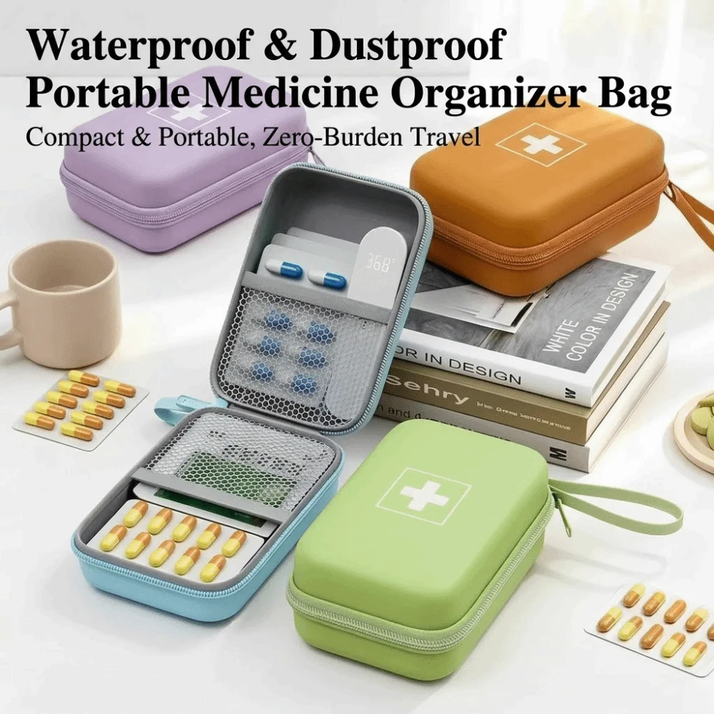 New Large Capacity Travel Storage Bag Lightweight PU Pill Organizer Bag Divided Interior Waterproof Small Medicine Bag