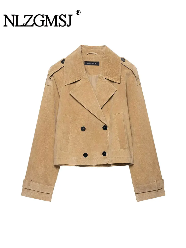 

NLZGMSJ Woman 2025 New Womens Fall Casual Jacket Double-breasted Suede Jacket Autumn Streetwear And Daily Coat