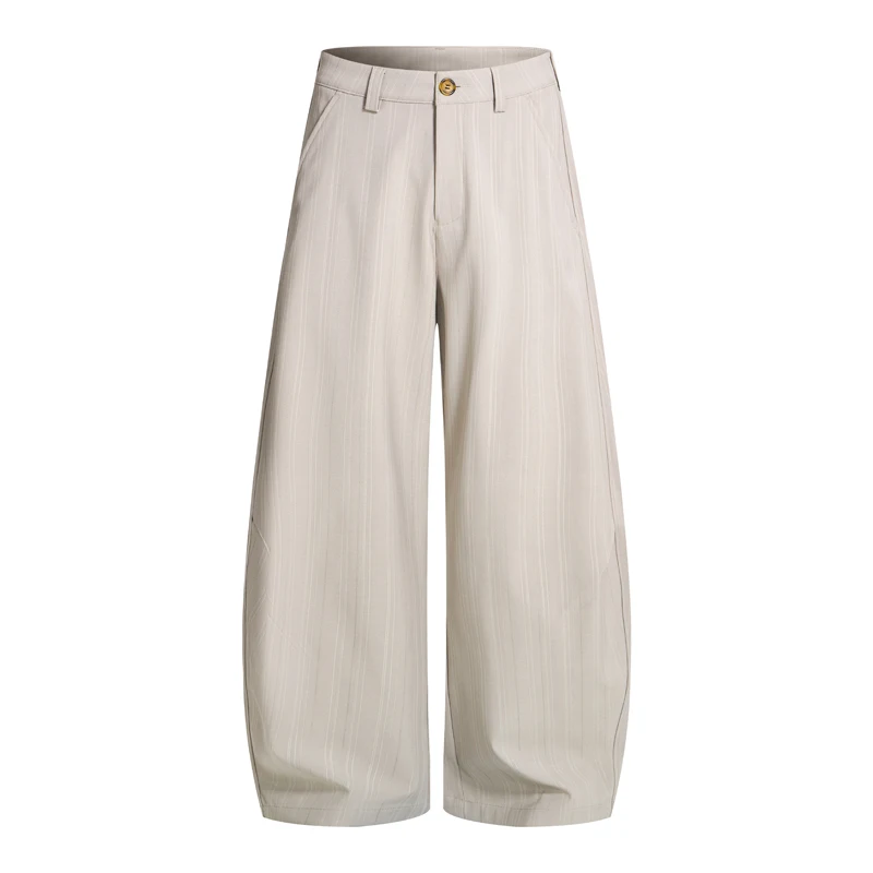

Apricot Men's Oversized Balloon Pants Subtle Vertical Stripes Streetwear Inspired Wide Leg Trousers Casual Minimalist Style