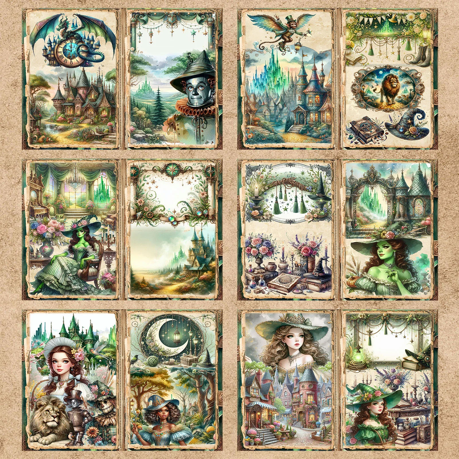 15 Sheets A5 Size Green Forest Adventure Girl Robot Background Vintage Grunge Journal Planning Scrapbooking
