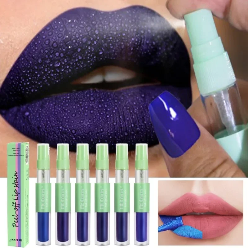 Waterproof Peel Off Lip Liner Tattoo Lipgloss Sexy Red Brown Contour Tear-off Dye Stain Lipstick with Spray Bottle Cosmetics