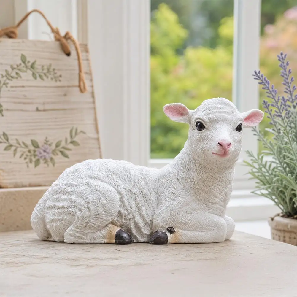 Pastoral Garden Decor Outdoor Resin Sheep Statue Realistic Lamb Garden Sculpture Cute Farmhouse Lawn Ornament for Courtyard Yard