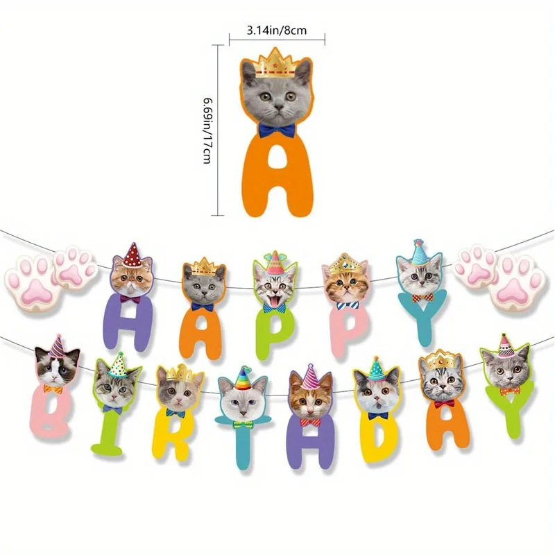 Guirxiété de bannière de joyeux anniversaire patte de chat, thème animal de compagnie, première fête d'anniversaire, baby shower, décoration de maternelle