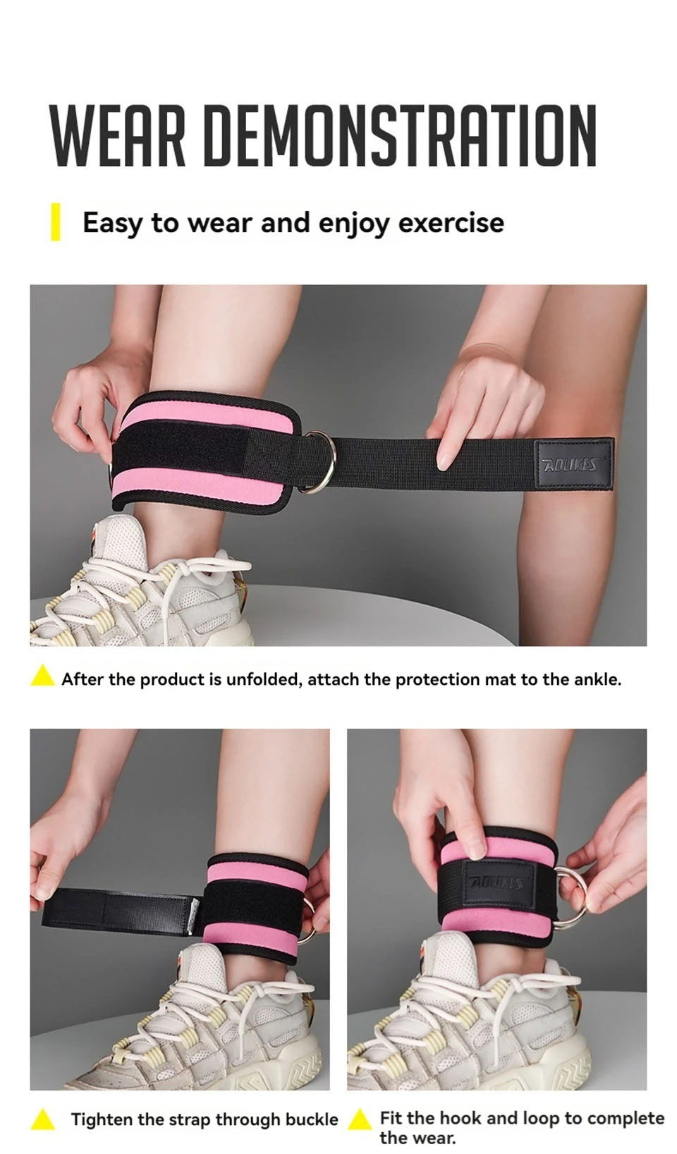 Aolikes verstellbare gepolsterte Knöchel manschetten gepolsterte Träger D-Ring Glute Kickback für Kabel maschine, ideal für Gesäß übungen – Detail 8