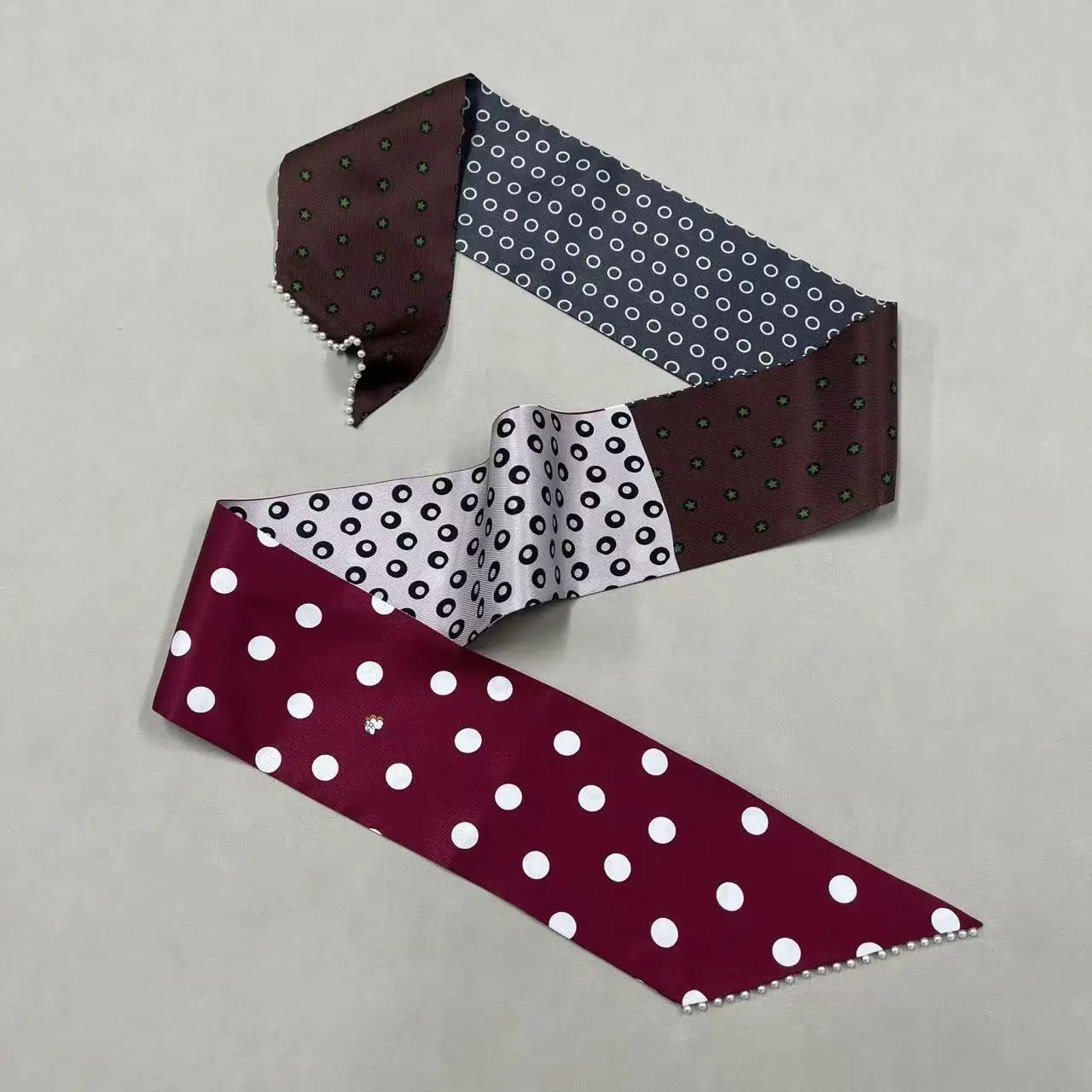 両面二重層シルクスカーフ、パールエッジ付き、長方形ドリフティングベルト、マルベリーシルクツイル、花柄、ユニセックス