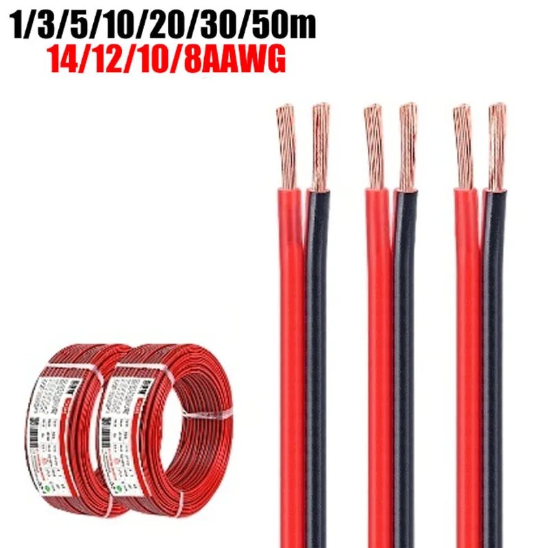 

2pin Electrical Wire Red Black 14 12 10 8 AWG PVC Tinned Copper Cable For Solar Panel Speaker Automotive Battery Inverter Motor