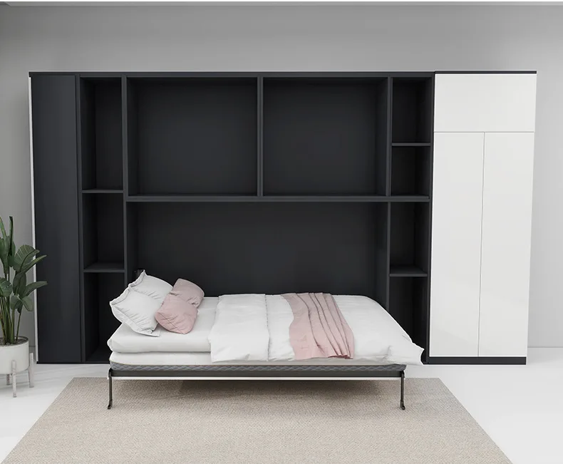 إطار سرير معدني ذكي لغرفة النوم والمكتب بحجم كوين مع آلية مخفية وسرير حائط قابل للطي من ميرفي المخفي #6