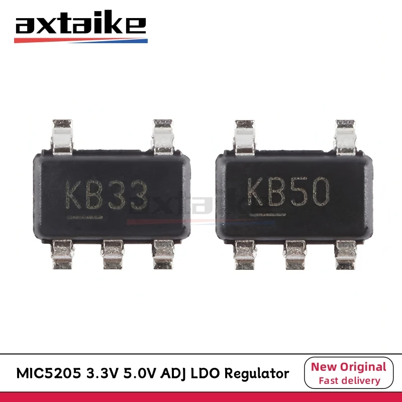 20PCS MIC5205-5.0YM5 MIC5205-3.3YM5 SOT23-5 KB33 KB50 KBAA MIC5205 3V3 5V ADJ 150mA 1% Regulador LDO de baixo ruído SMD IC