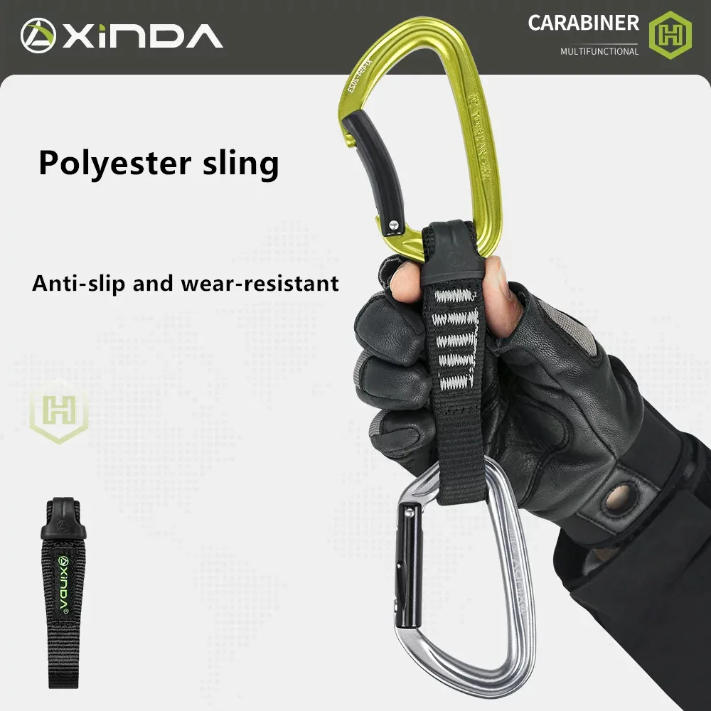 Xinda 24KN Quickdraw Portable Express Climbing Gear Outdoor 22KN Super Strong Sling 2 Carabiners Safety Equipment