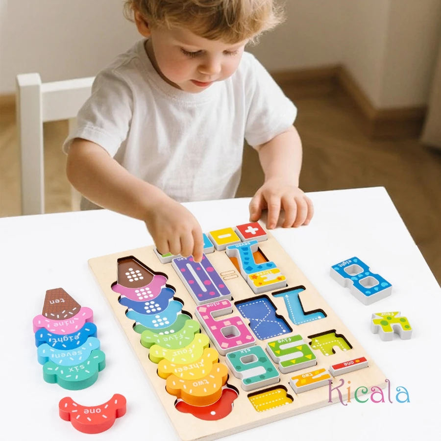 Деревянные развивающие цифровые блоки, креативные головоломки, штабелируемые игрушки, распознавающие цветные цифры, подарок Монтессори