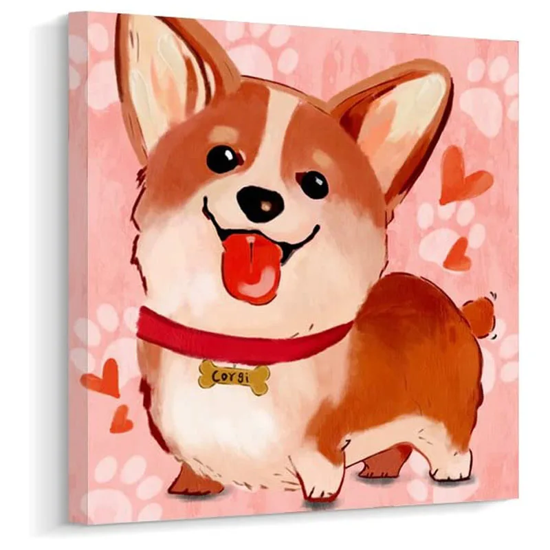 

Cartoon Cute Pink Corgi Dog Animal Kids Gift Mural Posters Pictures Canvas Wall Print Art Home Decor for Living Room Paintings