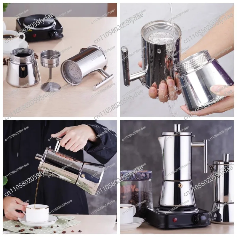 Moka Pot Italian Hand-Drip Coffee Maker Home Use 304 Stainless Steel Coffee Brewing Set Electric Heating System