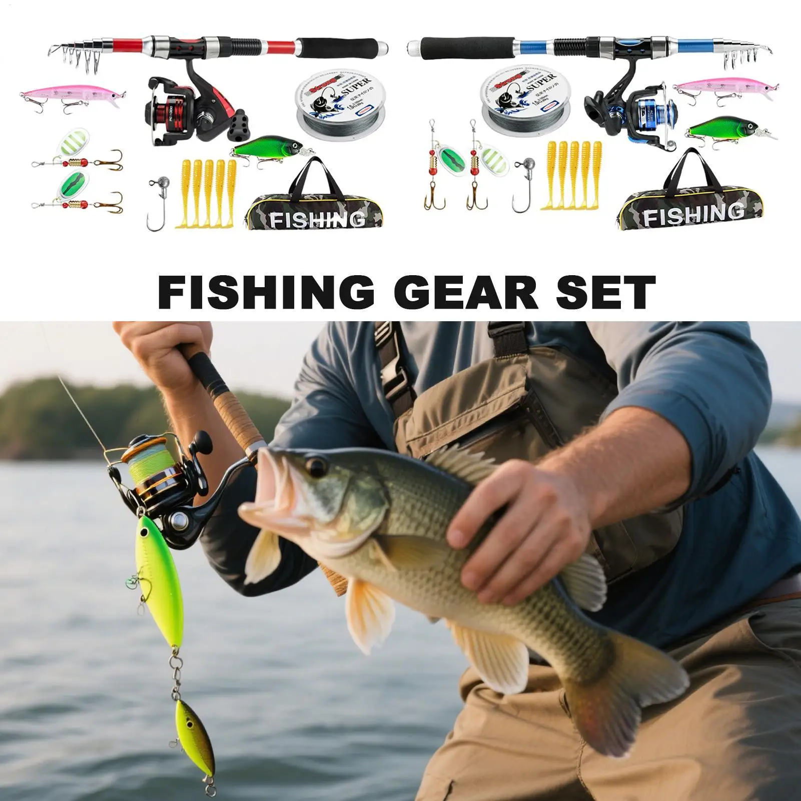 

Fishing Poles And Reels Combo Rod Reel Combo Fishing Set Outdoor Gear Bass Lures Tool Kit Accessories With Carrying Bag For